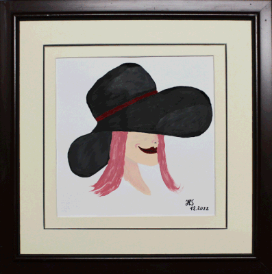 Nr.:225 Frau mit Hut / Acryl auf Papier / 33x33