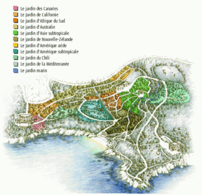 Plan des jardins méditerrannéens du Domaine du Rayol Var