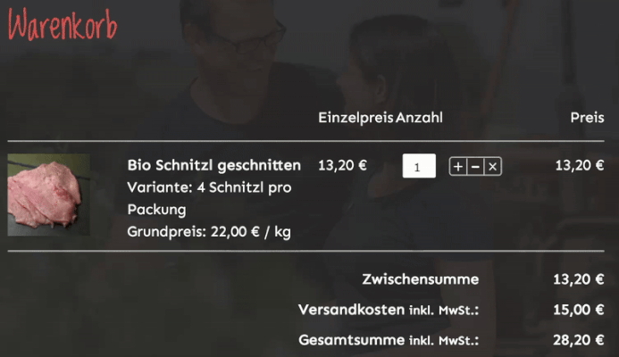 Anzahl der Packungen im Warenkorb wählen