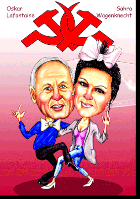 Oskar Lafontaine und Sahra Wagenknecht haben sich als Karikatur zeichnen lassen.