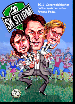Franko Fode mit Szabics und Kienast, als Karikatur gezeichnet.