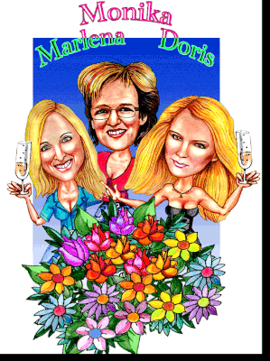 Marlena Martinelli, Monika Martin und Doris Russo, als Karikatur gezeichnet.