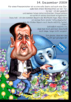 Die Hypo als Weihnachtsgeschenk, als Karikatur gezeichnet.