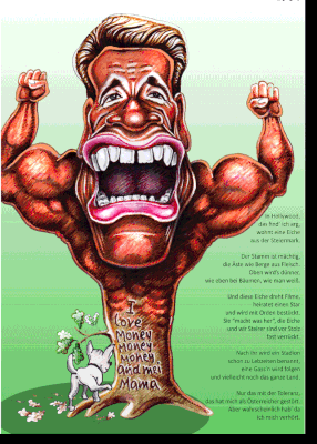 Arnold, der Kraftprotz hat sich als Karikatur zeichnen lassen.