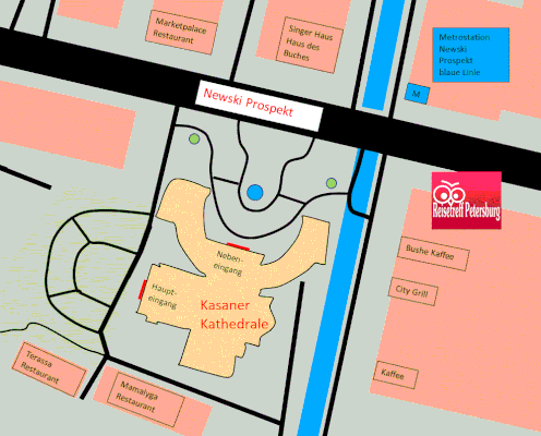 Schema von der Metro zur Kasaner Kathedrale