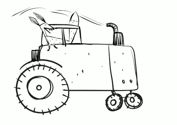 Hilfe der Traktor fährt! Computer-Illustration, 2019