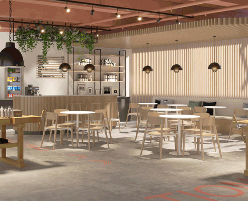 Mall of Design, Interior Konzept für verschiedene Bereiche, Empfang und Besuchercafé, Kooperation mit Lisa Krohn-Grimberghe
