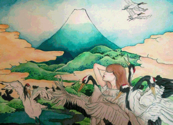 Mt Fuji celebration/water color, acrylic paint/Private collection