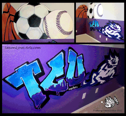 TCU Graffiti Style Sports Mural Fort Worth Tx