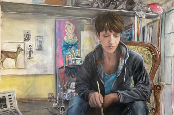 Selbstportrait Atelier 2025 | Acryl auf Leinwand | 95x140