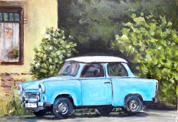 Trabi am Straßenrand in Wolfsgefährt.
