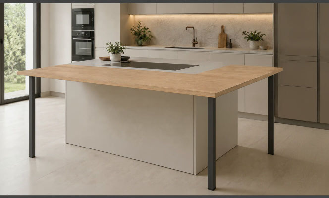 Plan de travail pour cuisine avec trois pieds SimpYa coloris marron