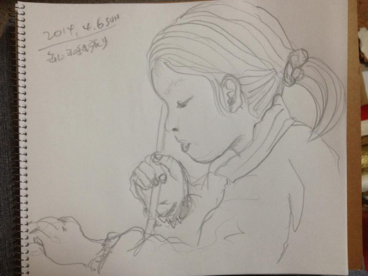 【工作中の下子】 handicraft -youngest daughter (2014.4.6SUN)