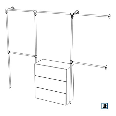 Kleiderschrank aus Rohren für integrierte Kommode. DIY Bauplan mit Schritt-für-Schritt-Anleitung