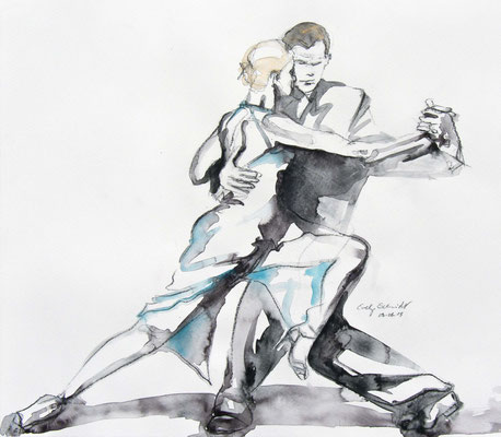 Tangokunst "Tangopaar N°1", 34 x 39 cm, Mischtechnik auf Papier, 2018 