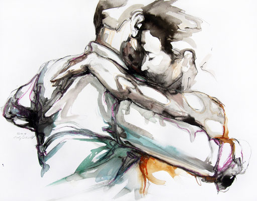 "Tangopaar N°39", 50x65 cm, Mischtechnik auf Papier, 2019 (verkauft)