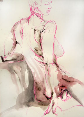 Aktzeichnung "Carmen", 70 x 50 cm, Mischtechnik auf Papier, 2016