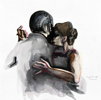 Tangokunst "Tangopaar N°2", 36 x 36 cm, Mischtechnik auf Papier, 2018 (verkauft)