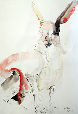 "Hase", 70 x 50 cm, Mischtechnik auf Papier, 2015 (verkauft)