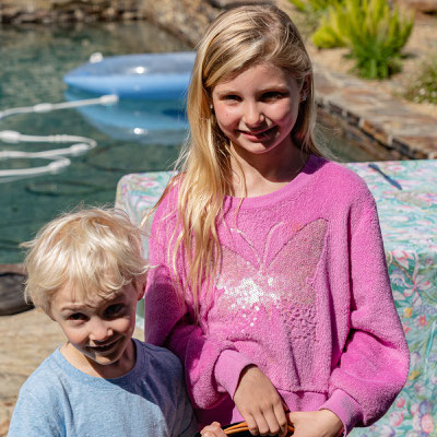 Easter morning - Owen and Annalise with egg finds