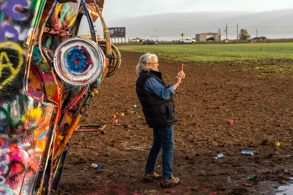 Kathy in the Mud - Cadillac Ranch - West of Amarillo