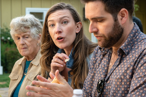 David's 90th birthday party guests - Dottie, Candace and Zach