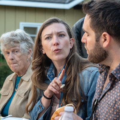 David's 90th birthday party guests - Dottie, Candace and Zach