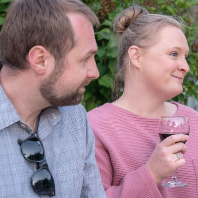 David's 90th birthday party guests - Chris and Zoe