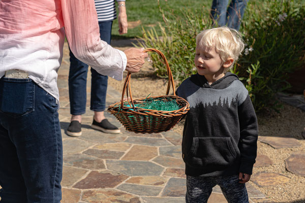 Easter morning - Owen gathering eggs