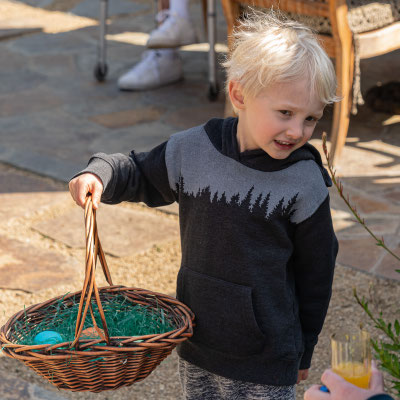 Easter morning - Owen gathering eggs
