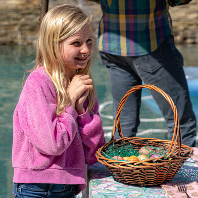Easter morning - Annalise gathering eggs