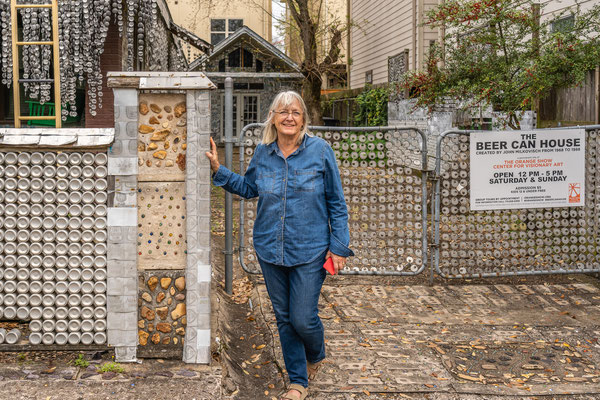 Kathy at the Gate - Beer Can House - Houston