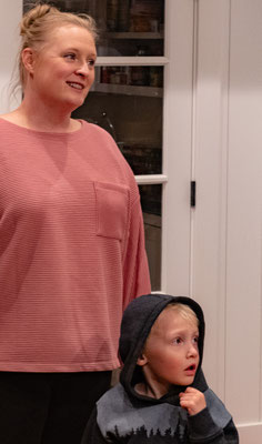 David's 90th birthday party guests - Zoe and Owen