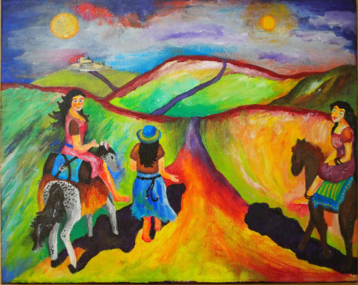 Drei sich auf die Reise machende Frauen