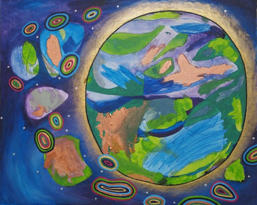 Eine bunt umkreiste Erdkugel