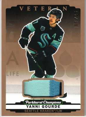 Parkhurst Champions 22 Memorabilia Patch n°166 #7/25 - Yanni GOURDE - Kraken