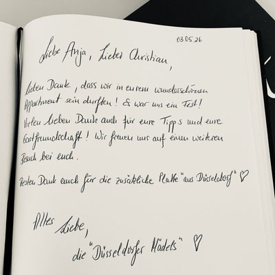 "Es war uns ein Fest! Vielen Lieben Dank auch für eure Tipps und eure Gastfreundschaft! Wir freuen uns auf einen weiteren Besuch bei euch."