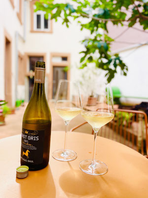 kühler Wein im Hof unter dem Feigenbaum