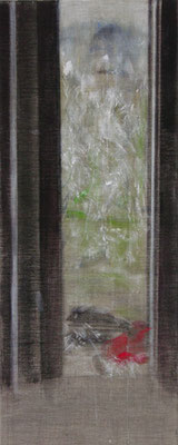 Fenster, Sommer | 2009, Eitempera, Tusche, Pastell/Leinwand, 150 x 60 cm