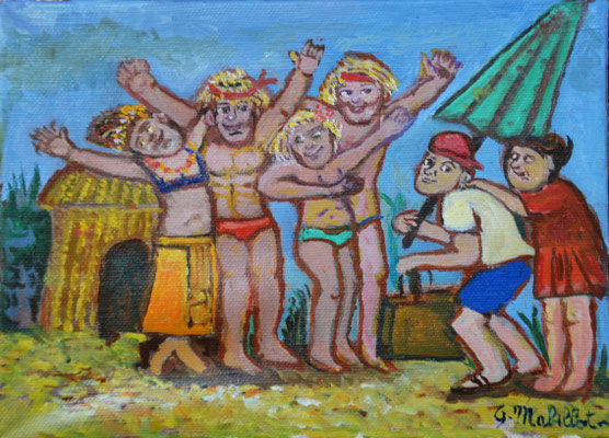 BIENVENUS AU CLUB Huile sur toile 16x22 cm