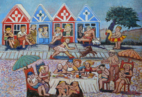 Nos vacances Huile sur toile 55x38 cm