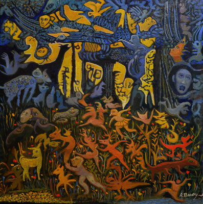 DOMBAÏ Hile sur tole 50x50 cm