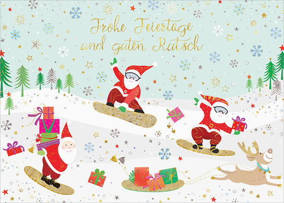 Weihnachtsmänner Snowboard Postkarte