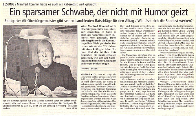 Kulturkreis Vellberg, "Ritter des Krummen Balken", Lesung Manfred Rommel