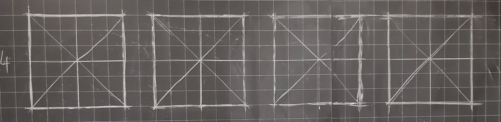 Fase3. Copio i quadrati e traccio le diagonali e le linee verticali e orizzontali.