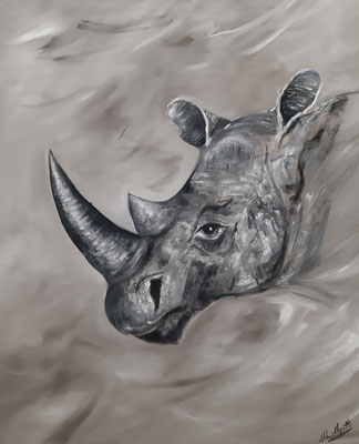 Rhinocéros / 60 x72 cm / huile /  Prix : 120 euros