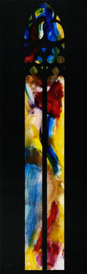 Gottfried Mairwöger, Ohne Titel (Glasfensterentwurf 1974, Kirche Enns), Öl auf Papier, Papierschablone, 88 x 28,5 cm - verfügbar