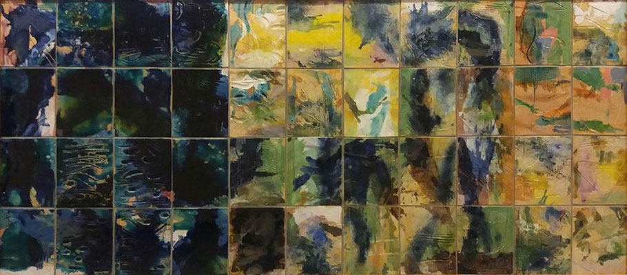Gottfried Mairwöger, Ohne Titel, 1986, Tonkeramik aus 44 Einzelfliesen, 164 x 364 cm - AKH Allgemeines Krankenhaus Wien (öffentlich zugänglich)
