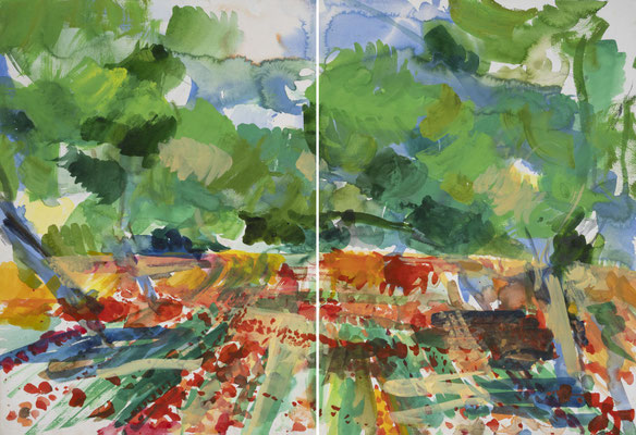 Gottfried Mairwöger, Ohne Titel (Mallorca), Aquarell auf Papier, zweiteilig, gesamt 70 x 100 cm - verfügbar