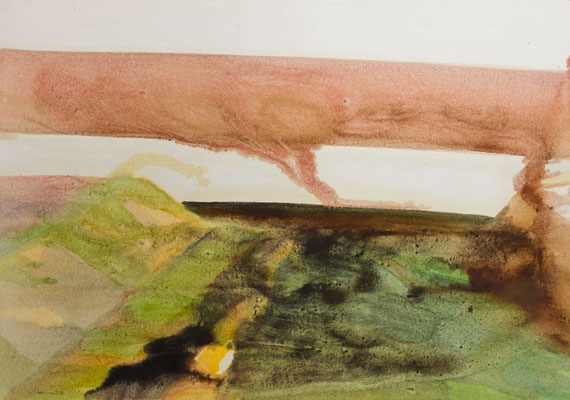 Gottfried Mairwöger, Caffé Latte, Lucca-Mura, 1976, Öl auf Papier, 62 x 88 cm - verfügbar